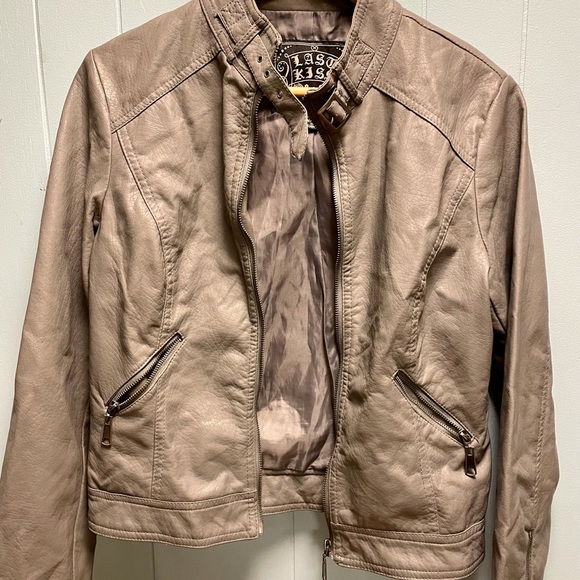 ☠️Last Kiss☠️ Grey Leather Bomber jacket. Size L - Picture 1 of 4